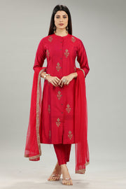 Idhitri Rani Pink Cotton Silk Embroidered Suit Set