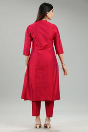 Idhitri Rani Pink Cotton Silk Embroidered Suit Set