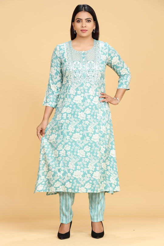 Iksha Sky Blue Rayon Kurta With Pant Set