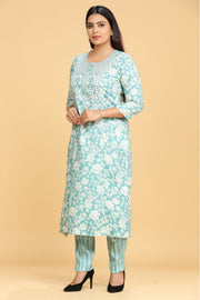 Iksha Sky Blue Rayon Kurta With Pant Set