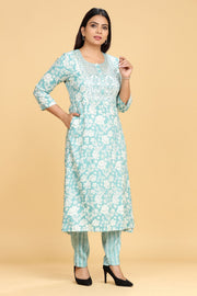 Iksha Sky Blue Rayon Kurta With Pant Set
