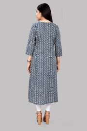 Humra Navy Blue Jaipuri Cotton A Line Kurta