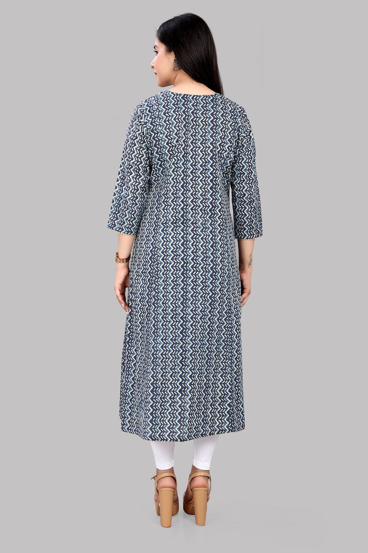 Humra Navy Blue Jaipuri Cotton A Line Kurta