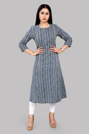 Humra Navy Blue Jaipuri Cotton A Line Kurta