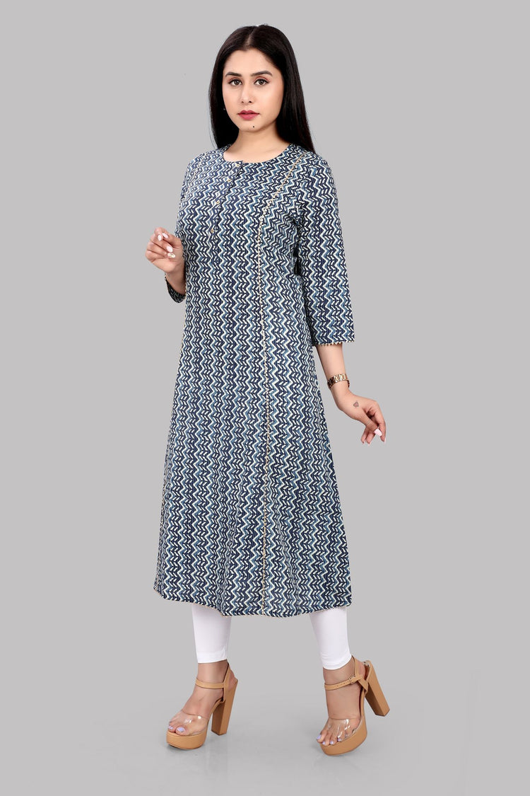 Humra Navy Blue Jaipuri Cotton A Line Kurta
