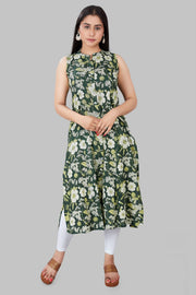 Inbihaj Green Rayon Printed Sleeves Kurti