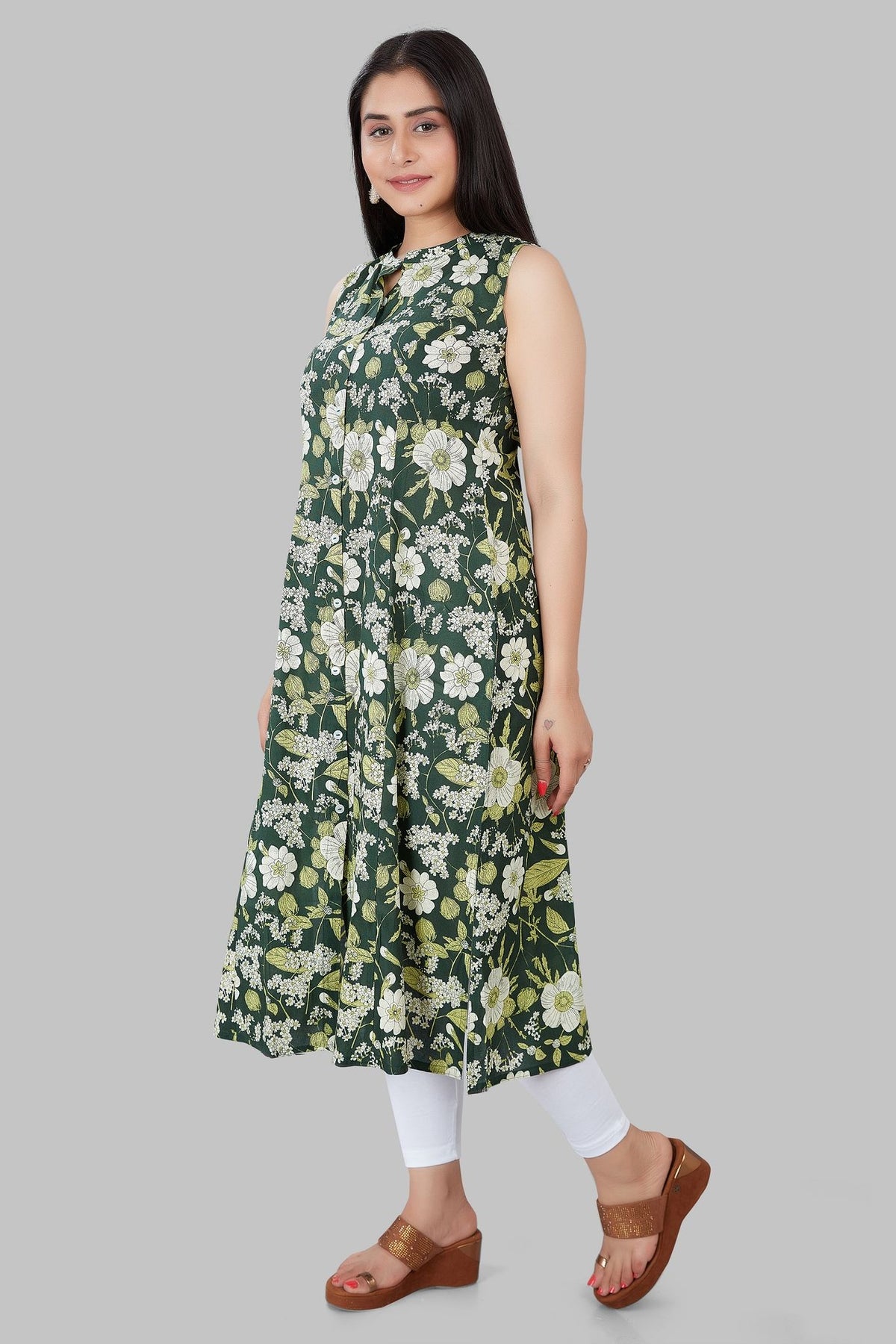 Inbihaj Green Rayon Printed Sleeves Kurti