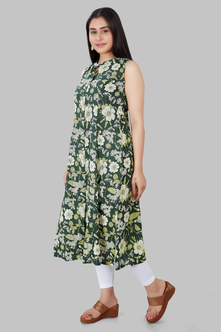 Inbihaj Green Rayon Printed Sleeves Kurti