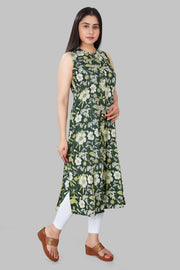 Inbihaj Green Rayon Printed Sleeves Kurti