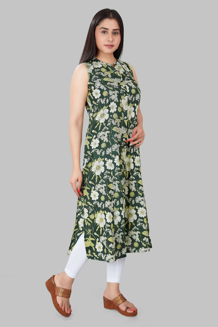 Inbihaj Green Rayon Printed Sleeves Kurti