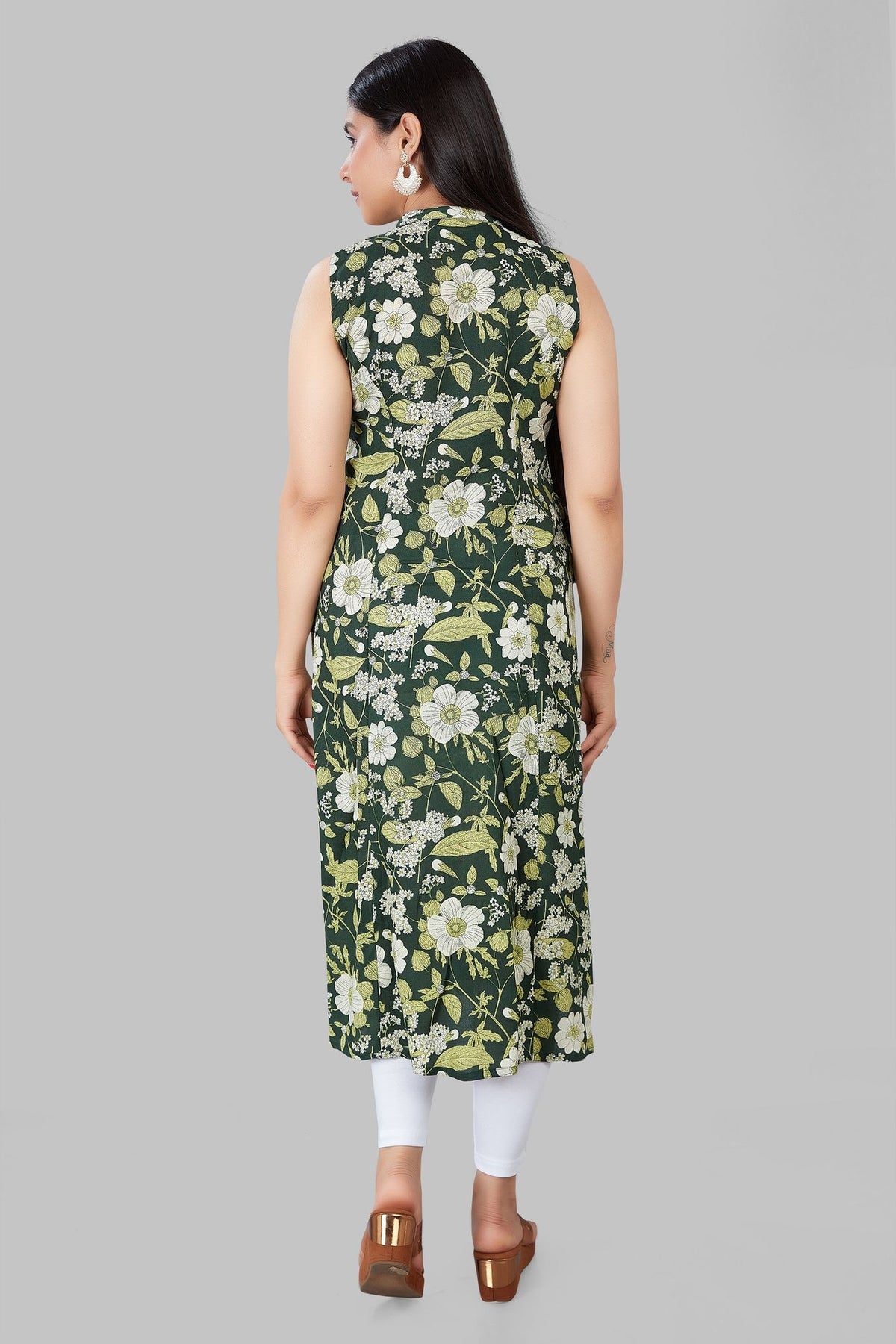 Inbihaj Green Rayon Printed Sleeves Kurti