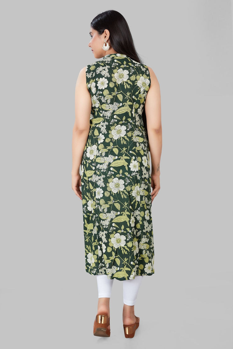 Inbihaj Green Rayon Printed Sleeves Kurti