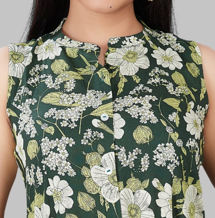 Inbihaj Green Rayon Printed Sleeves Kurti