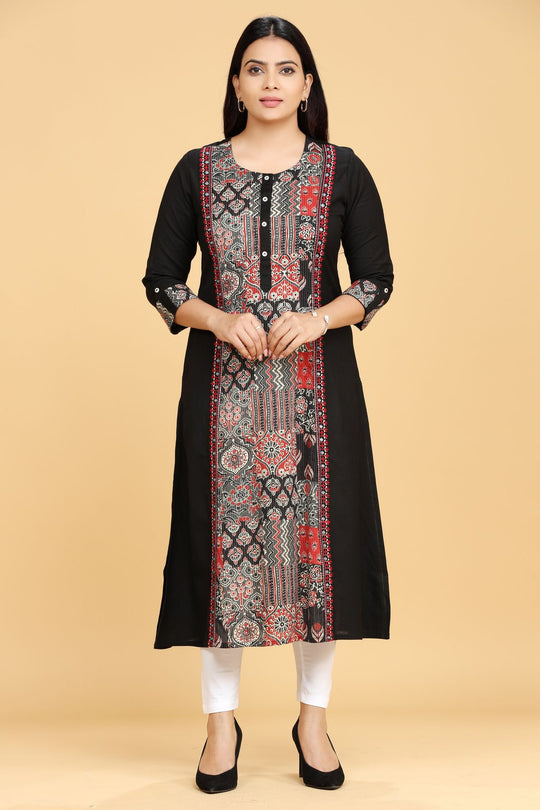 Iravati Black Cotton A-Line Kurta
