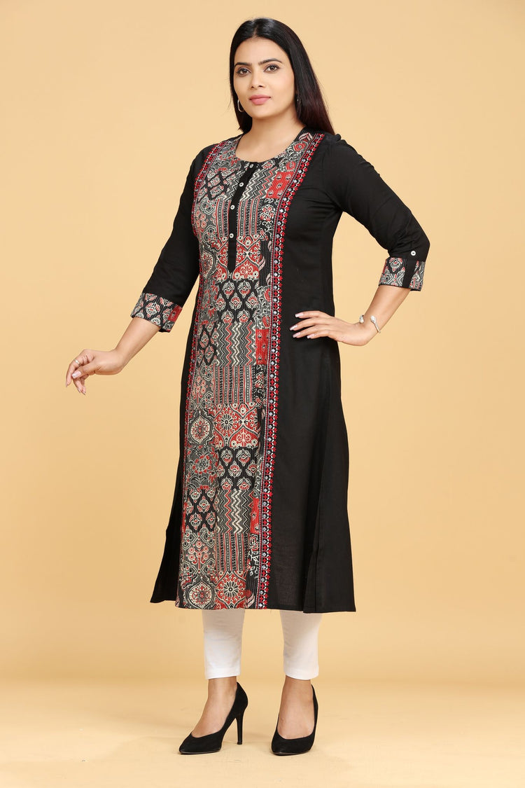 Iravati Black Cotton A-Line Kurta