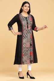 Iravati Black Cotton A-Line Kurta