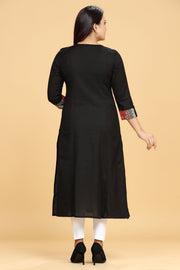 Iravati Black Cotton A-Line Kurta