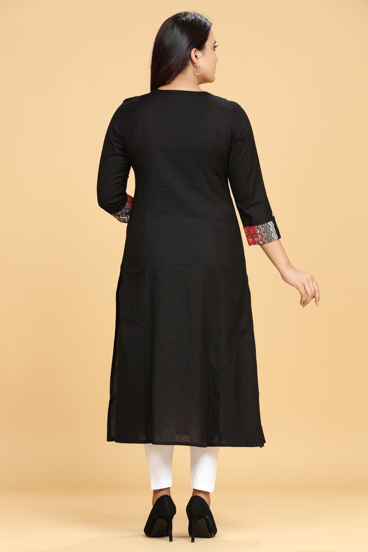 Iravati Black Cotton A-Line Kurta