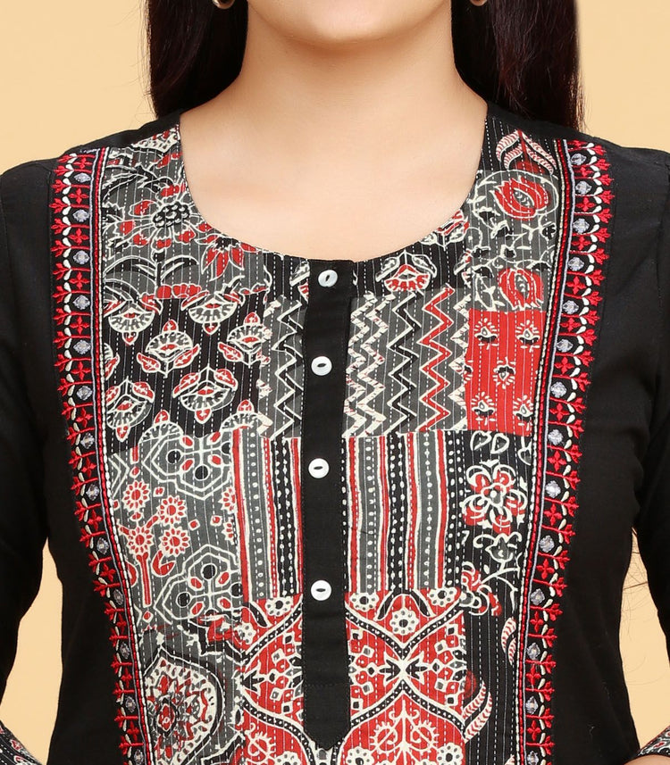Iravati Black Cotton A-Line Kurta