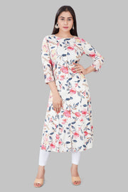Irha Cream & Rani Printed Rayon A Line Kurta