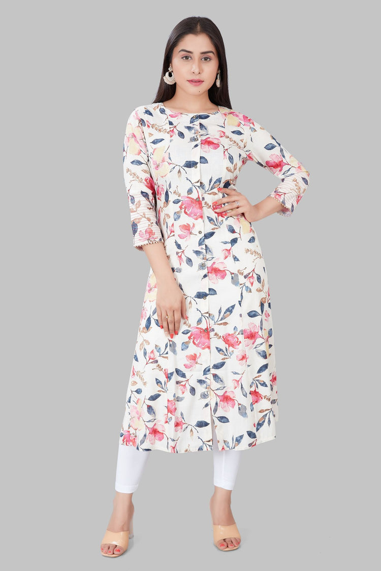 Irha Cream & Rani Printed Rayon A Line Kurta