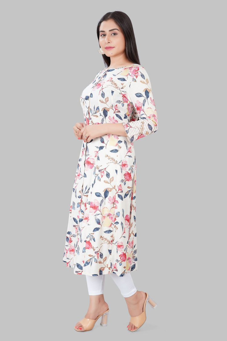 Irha Cream & Rani Printed Rayon A Line Kurta