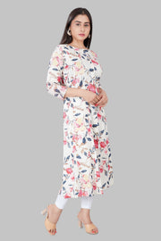 Irha Cream & Rani Printed Rayon A Line Kurta