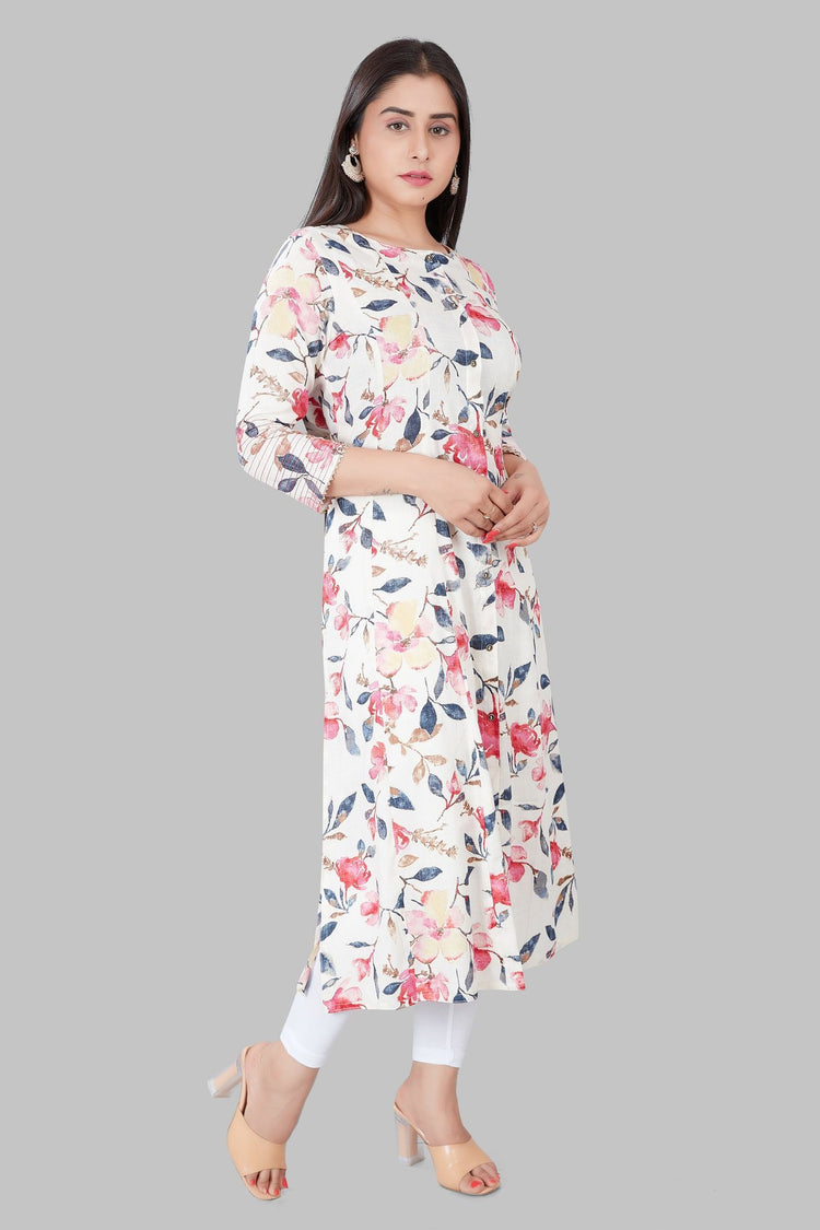Irha Cream & Rani Printed Rayon A Line Kurta