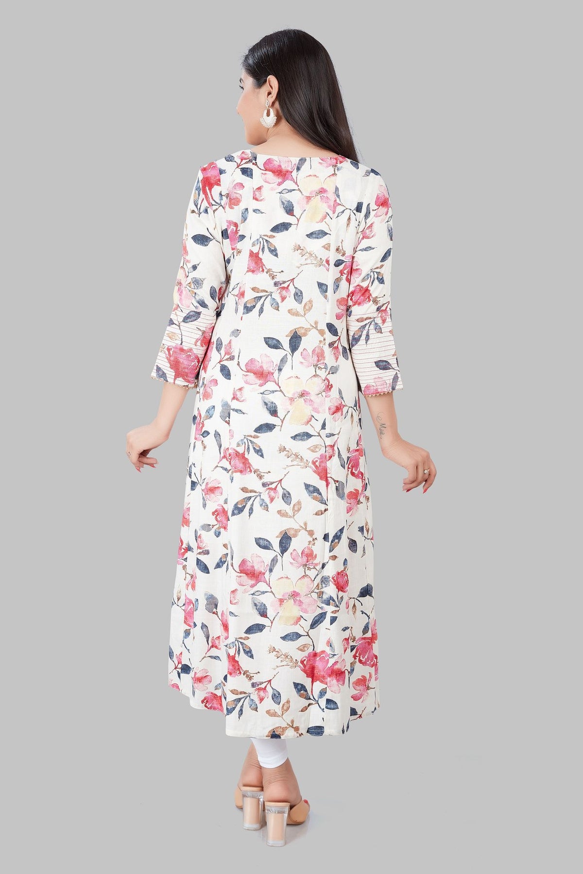 Irha Cream & Rani Printed Rayon A Line Kurta