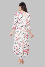 Irha Cream & Rani Printed Rayon A Line Kurta