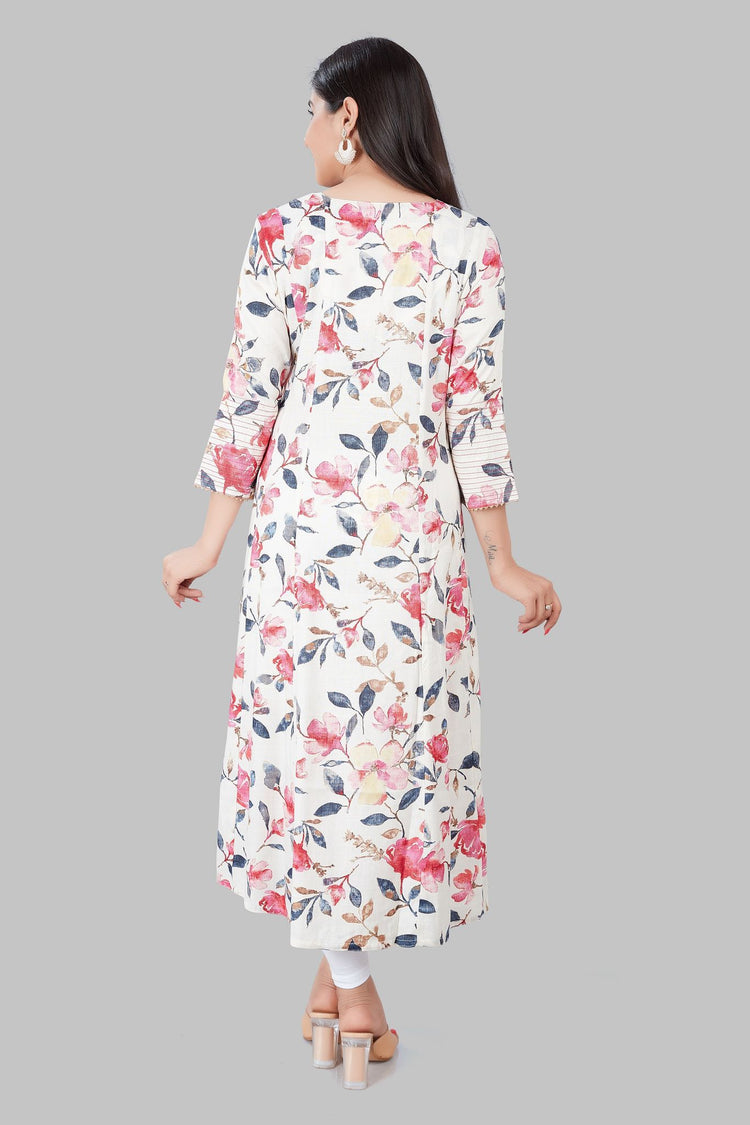 Irha Cream & Rani Printed Rayon A Line Kurta