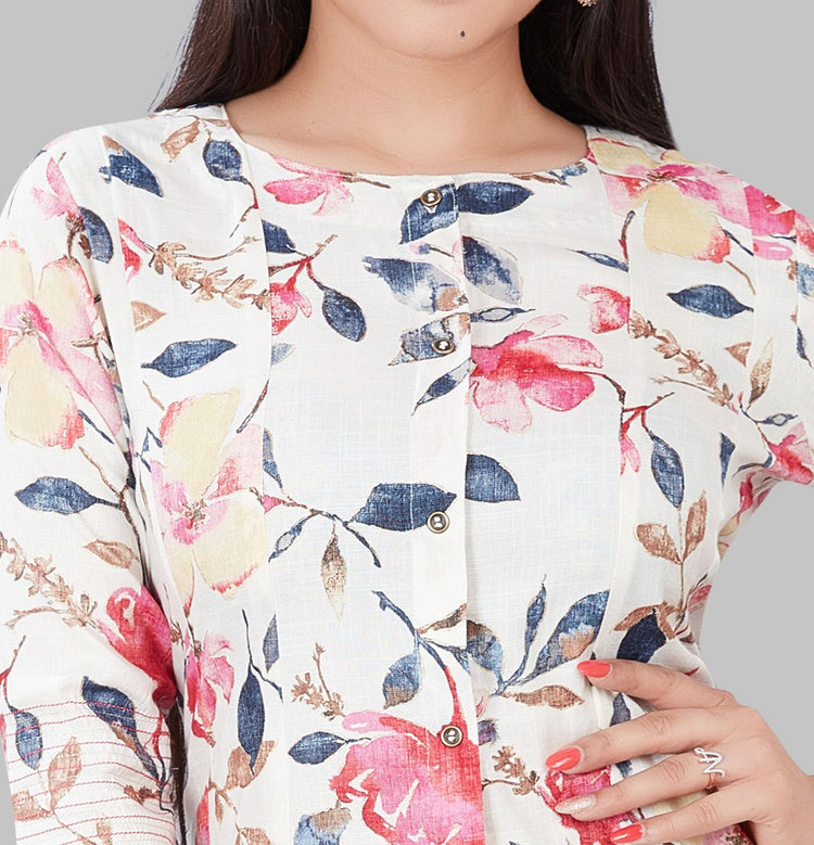 Irha Cream & Rani Printed Rayon A Line Kurta