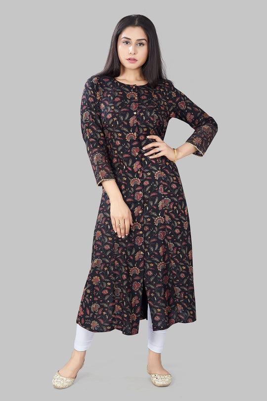 Irsa Black Rayon A-Line Kurta