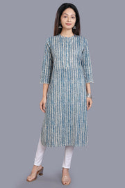 ishya Blue & Off White Cotton Flex Straight Kurtis