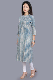 ishya Blue & Off White Cotton Flex Straight Kurtis