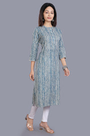 ishya Blue & Off White Cotton Flex Straight Kurtis