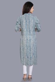 ishya Blue & Off White Cotton Flex Straight Kurtis