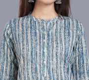 ishya Blue & Off White Cotton Flex Straight Kurtis