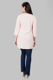Jabeen Baby Pink Rayon Embroidered Short Kurti