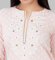 Jabeen Baby Pink Rayon Embroidered Short Kurti