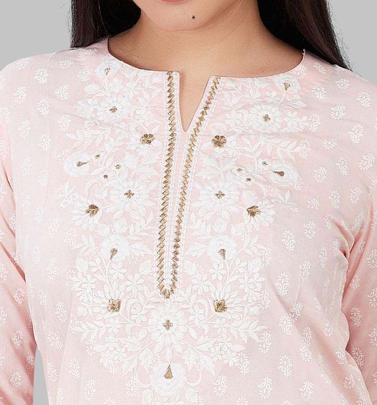 Jabeen Baby Pink Rayon Embroidered Short Kurti