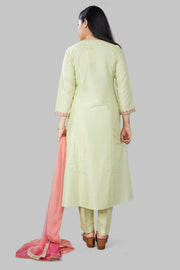 Jade Light Green Cotton Silk Embroidered Suit Set