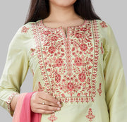 Jade Light Green Cotton Silk Embroidered Suit Set