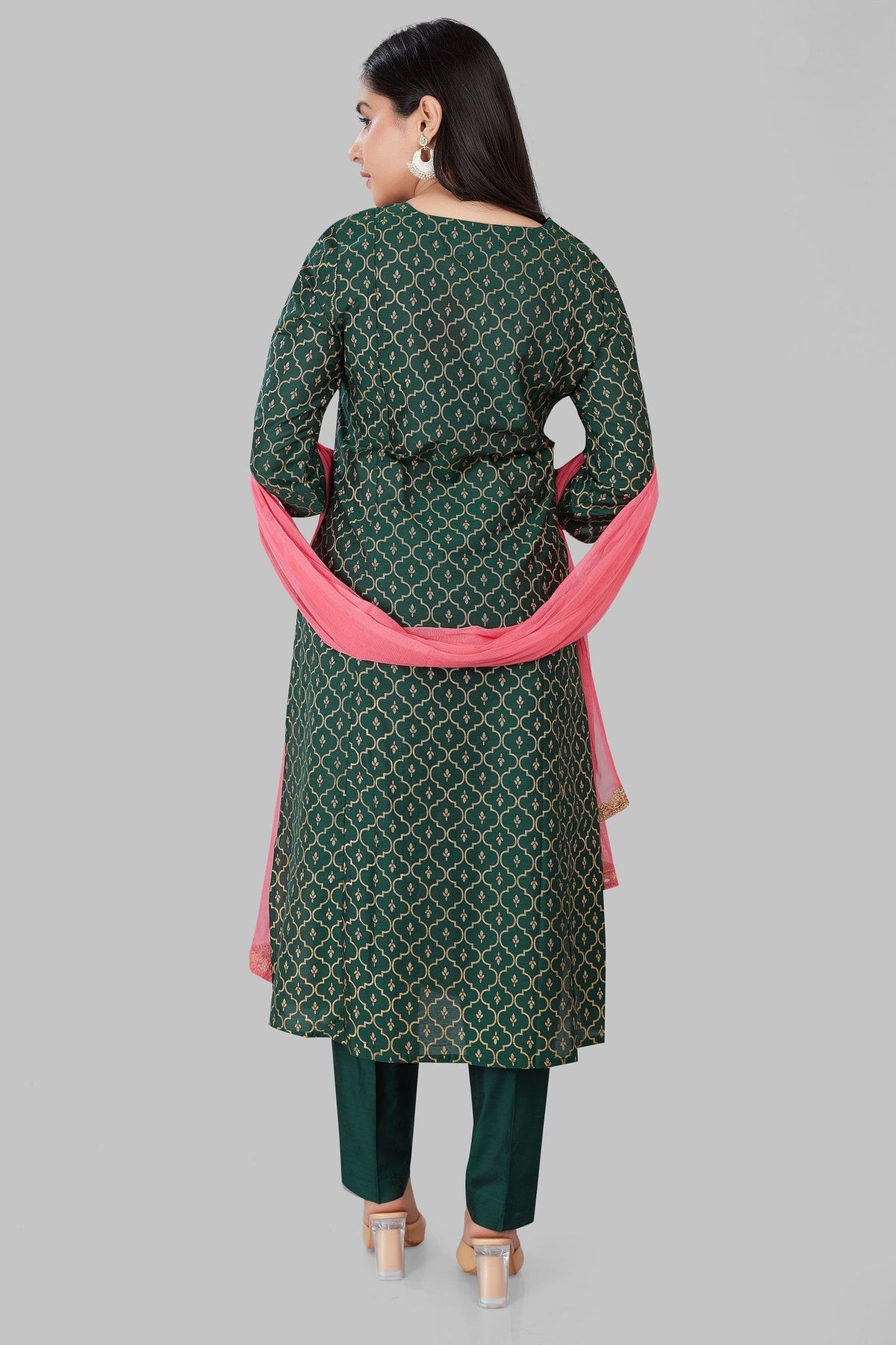 Jadwa Dark Green Cotton Silk Embroidered Suit Set