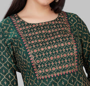 Jadwa Dark Green Cotton Silk Embroidered Suit Set
