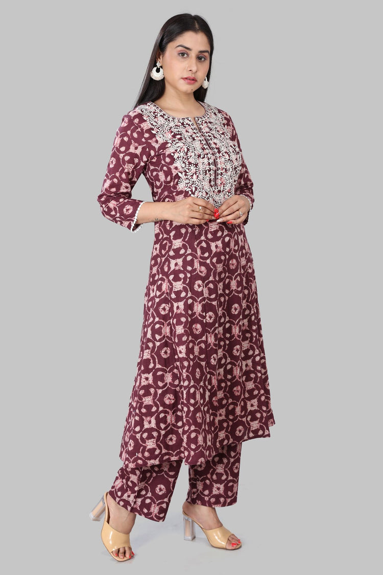 Jahara Light Purple Cotton Kurta With Pant Set