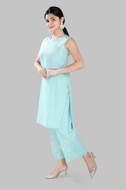 Jazeera Aqua Rayon Kurta With Pant Set