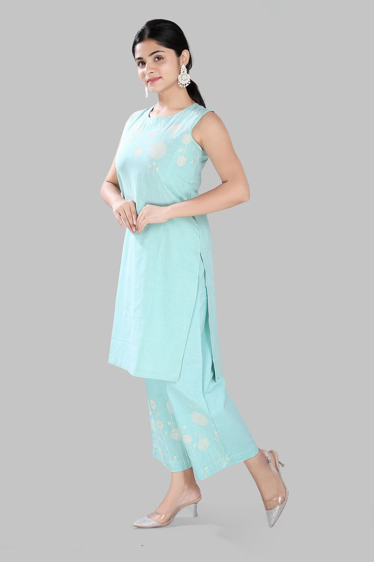 Jazeera Aqua Rayon Kurta With Pant Set