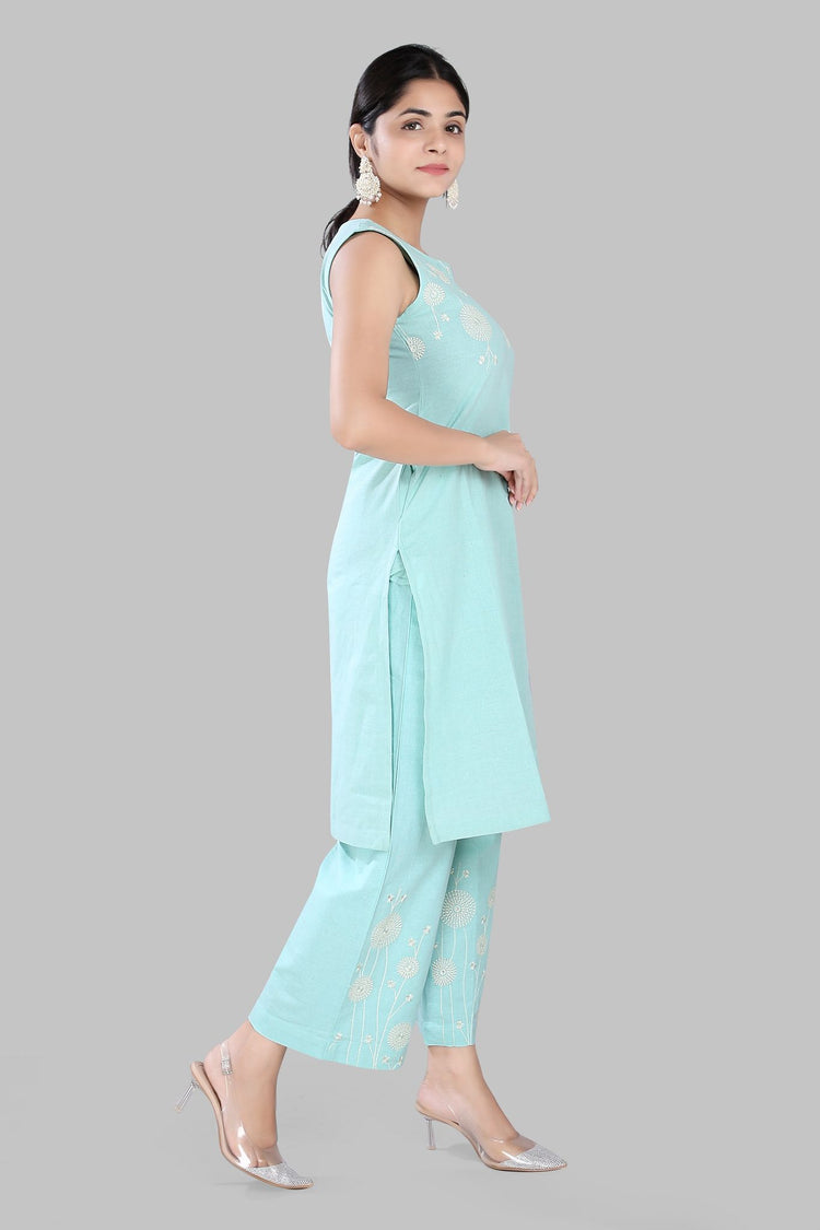 Jazeera Aqua Rayon Kurta With Pant Set