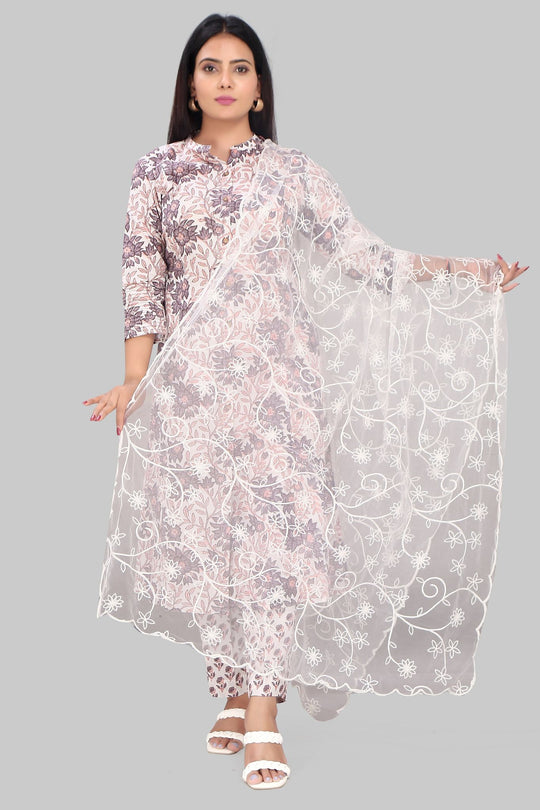 D6 Off White Embroidered Dupatta